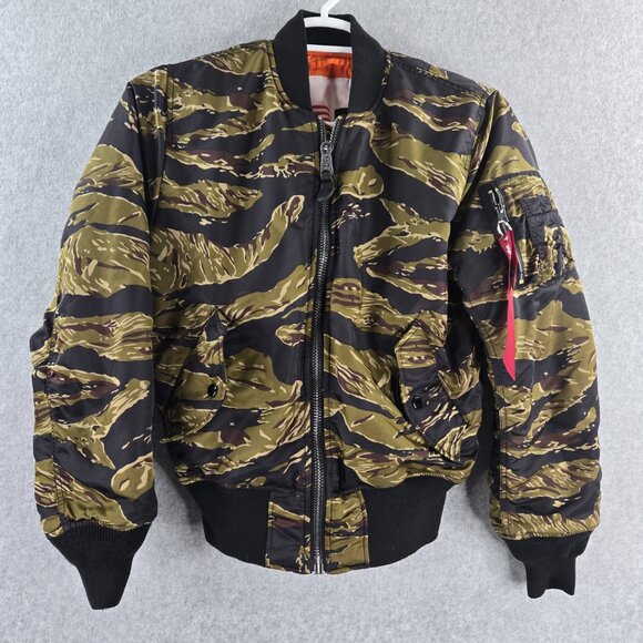 Alpha Industries Bomber Jacket Mens XS Tiger Stripe Camo Reversible Aviator - Picture 1 of 11